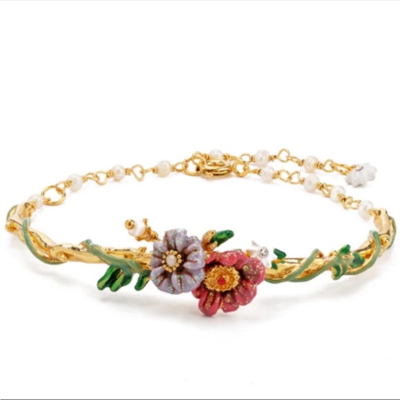 Les Nereides Multi Color Stone Floral🌺 Hand Painted Bracelet - Picture 1 of 5